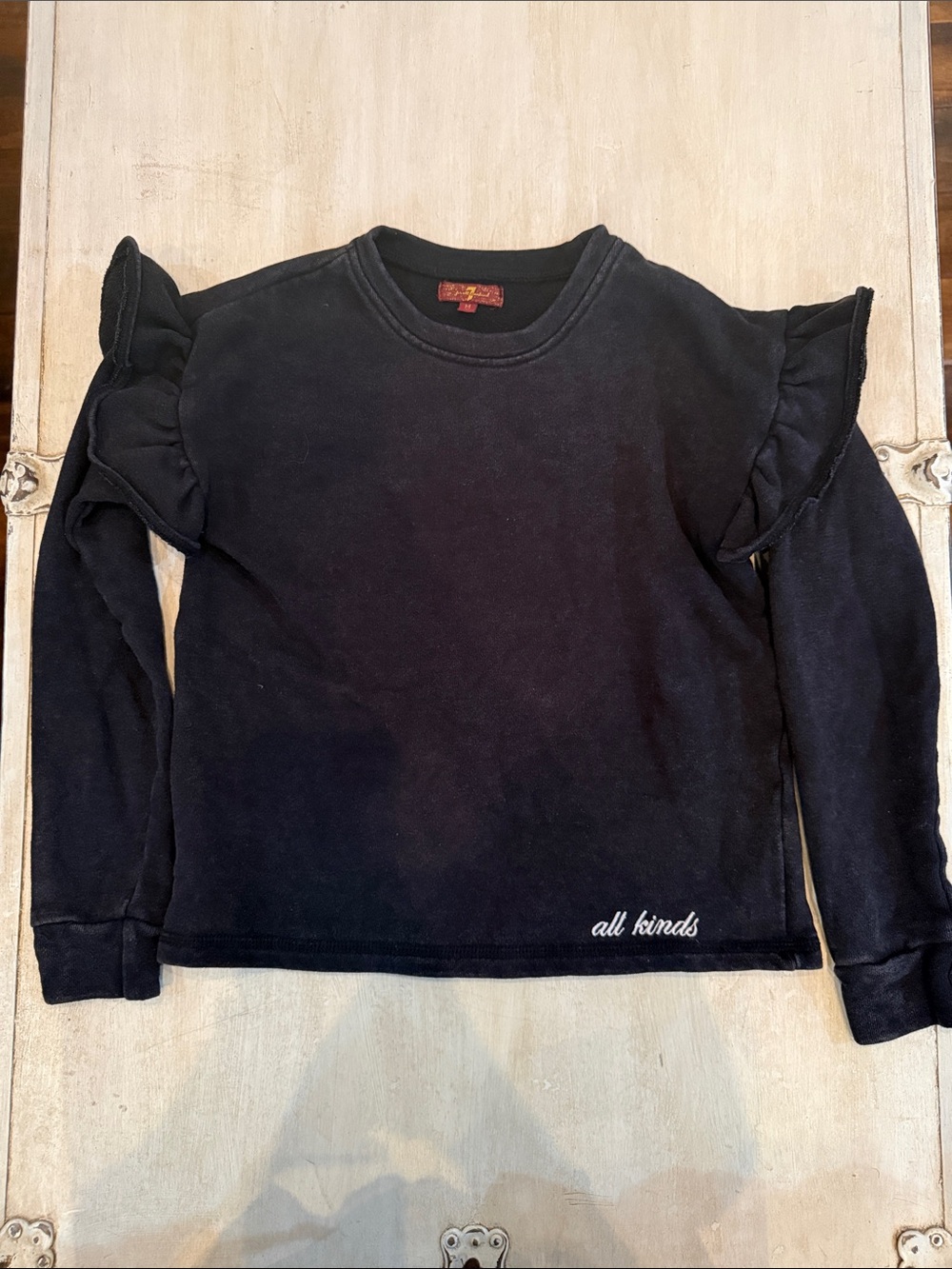 7 For All Mankind Black Ruffle Shoulder Sweatshirt